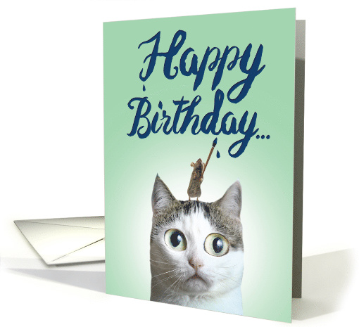 Birthday Cat Sent Greetings Featuring Wide Eyed Cat... (1544462)