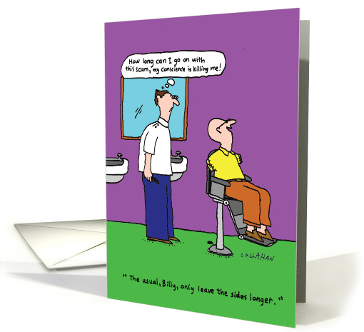 Conscientious Barber Hilarious Birthday Card by John Callahan card