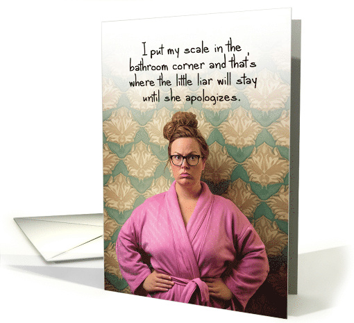 Birthday Women in Pink Robe Scale is a Little Liar Weight Humor card