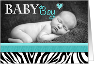 Baby Boy Blue Zebra Print Photo Birth Announcement card
