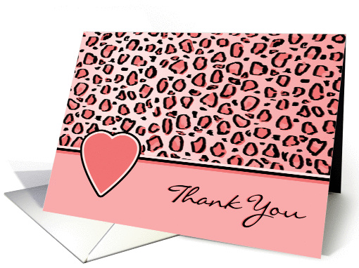 Thank You Pink Leopard Print and Heart Blank card (1075838)