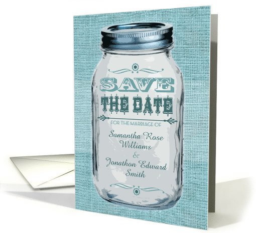 Rustic Mason Jar Wedding Save the Date Blue card (1094086)