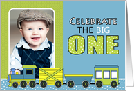 Cute Train Themed First Birthday Party Photo Invitations card