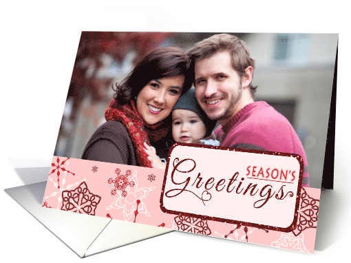 Elegant Red & Pink Snowflake Season's Greetings Photo Holiday card