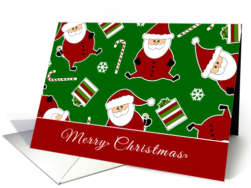 Cute Round Santa Claus Presents and Candy Cane Merry Christmas card