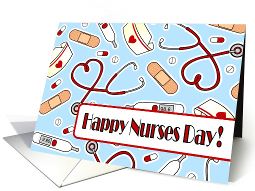 Cute Medical Supplies Happy Nurses Day Card - Blue card (1224550)