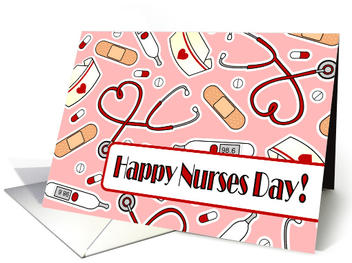 Cute Medical Supplies Happy Nurses Day Card - Pink card (1224552)