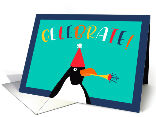 Celebrate Penguin Blowing a Party Horn Happy Birthday card (1568652)