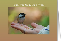 Thank you for being a Friend, Chickadee, Bird in Hand card
