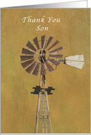 Old Fashioned Windmill Thank You Card for Son, blank card