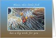 Little Fish with a Big Happy Birthday Wish, for Niece, Clown Fish card