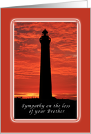Sympathy on the loss of your Brother, Lighthouse Silhouette at Sunset card