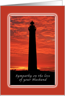 Sympathy on the loss of your Husband, Lighthouse at Sunset card