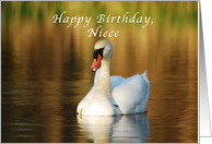 Happy Birthday, Niece, Swan in Pond at Sunset card