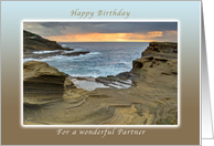 Happy Birthday Partner, Lanai Shore on the Tropical Island of Oahu card