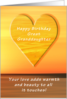 Happy Birthday Great Granddaughter, Sunset and Heart card