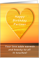 Happy Birthday Partner, Sunset and Heart card