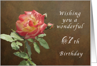 Wishing You a Wonderful 67th Birthday, Red and Yellow Thornridge Rose card