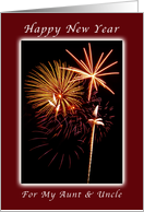 Happy New Year, For my Aunt and Uncle, Fireworks, Maroon Boarder card