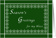 Season’s Greetings for My Niece, Snowflakes on Green card
