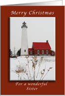 Merry Christmas, Tawas Lighthouse, For a Wonderful Sister card