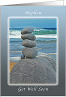 Get Well Soon Card, Nephew, Balanced Rocks on the Beach card