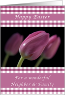 Happy Easter, Purple Tulips, for a Neighbor and family card