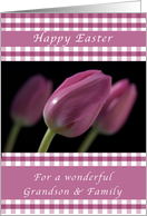 Happy Easter, Purple Tulips, for a Grandson and Family card
