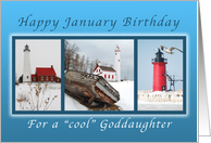 Happy January Birthday for a Cool Goddaughter, Lighthouses in Winter card