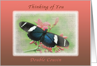 Thinking of You,Double Cousin, Butterfly on Flowers card