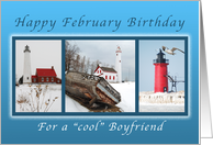 Happy February Birthday for a Cool Boyfriend, Lighthouses card