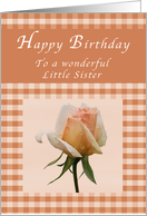 Happy Birthday Little Sister, Peach rose Gingham card