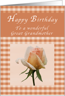 Happy Birthday to a Wonderful Great Grandmother, Peach rose Gingham card
