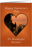 Happy Valentine, Wonderful Parents, Couple in a Heart at Sunrise card