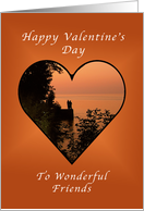 Happy Valentine, To Wonderful Friends, Couple in a Heart at sunset card