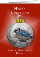 Merry Christmas for a Wonderful Priest, Bluejay Ornament card