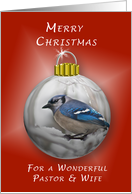 Merry Christmas for a Wonderful Pastor and his Wife, Bluejay Ornament card