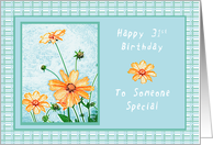 Happy 31st Birthday to Someone Special, Orange flowers, gingham card