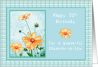 Happy 50th Birthday for a Wonderful Daughter-in-Law, flowers, gingham card