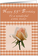 Happy 55th Birthday to a Wonderful Little Sister, Peach rose Gingham card