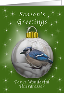 Season’s Greetings for a Hairdresser, Bluejay Ornament card