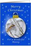 Season’s Greetings for a Nanny, Sparrow Ornament card
