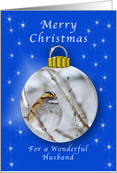Season’s Greetings for a Husband, Sparrow Ornament card
