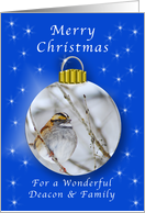 Season’s Greetings for a Deacon and Family, Sparrow Ornament card