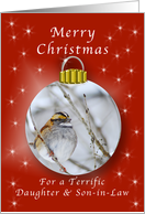 Merry Christmas for a Daughter and Son-in-Law, Sparrow Ornament card