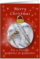 Merry Christmas for a Godparents, Sparrow Ornament card