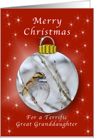 Merry Christmas for a Great Granddaughter, Sparrow Ornament card