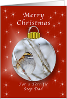 Merry Christmas for a Step Dad, Sparrow Ornament card