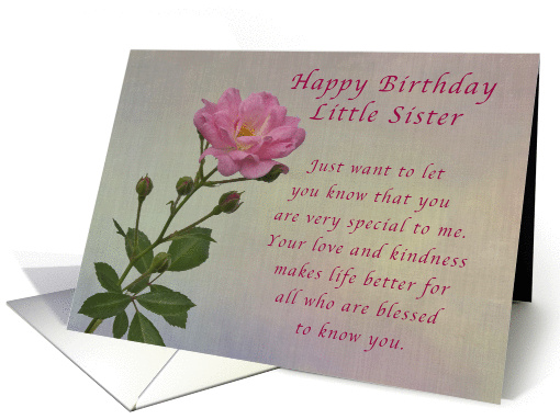 Happy Birthday Little Sister, Simple Pink rose card (1293102)
