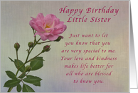 Happy Birthday Little Sister, Simple Pink rose card